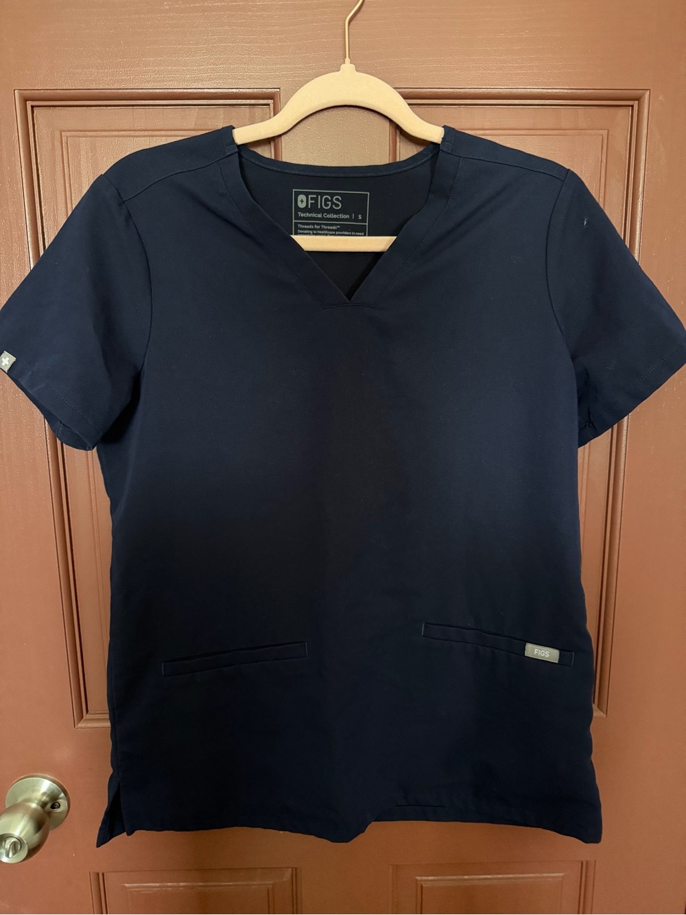 Figs Navy Short Sleeve V-Neck Scrub Top